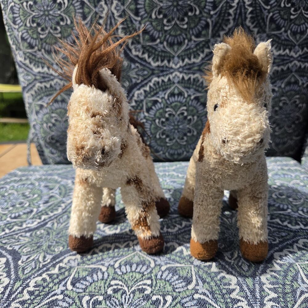 Lot Of 2 Douglas Cuddle Plush Horse Pony Tan Paint Brown White 7 In